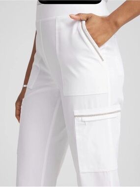 White Cargo Stretch Jogger Pants with Zip Trim